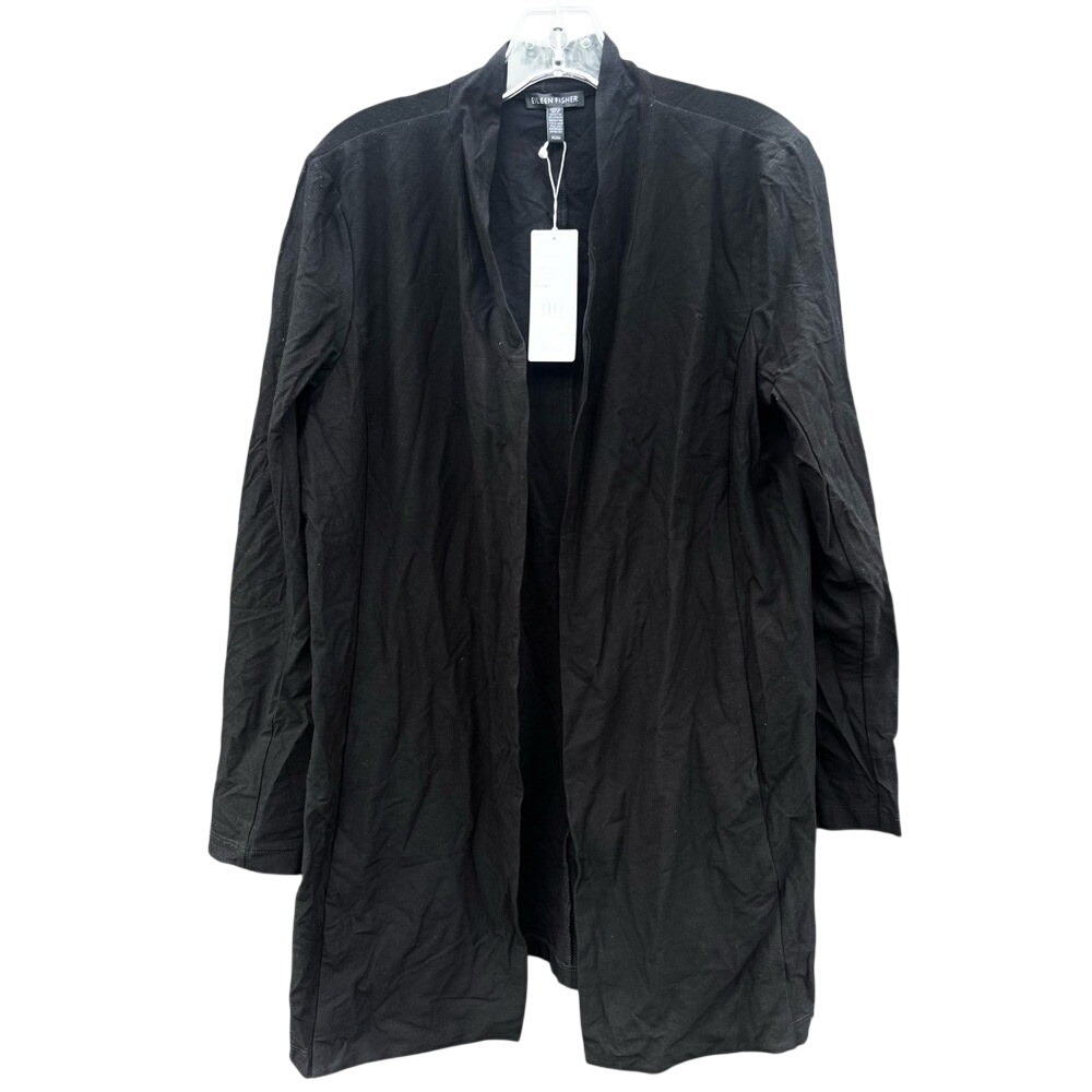 Eileen Fisher Black Washable Stretch Crepe Long Jacket Womens Medium NWT